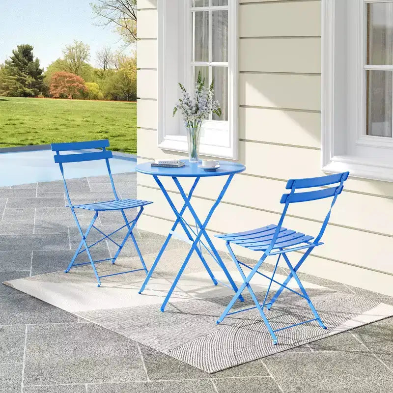 Ensemble de Bistro 3 Pièces pour Patio, Mobilier de Jardin d'Extérieur avec Table Ronde et 2 Chaises Pliantes, pour Porche, Balcon, Jardin