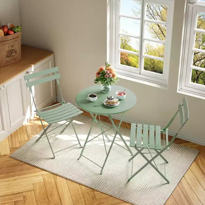 Ensemble de Bistro 3 Pièces pour Patio, Mobilier de Jardin d'Extérieur avec Table Ronde et 2 Chaises Pliantes, pour Porche, Balcon, Jardin