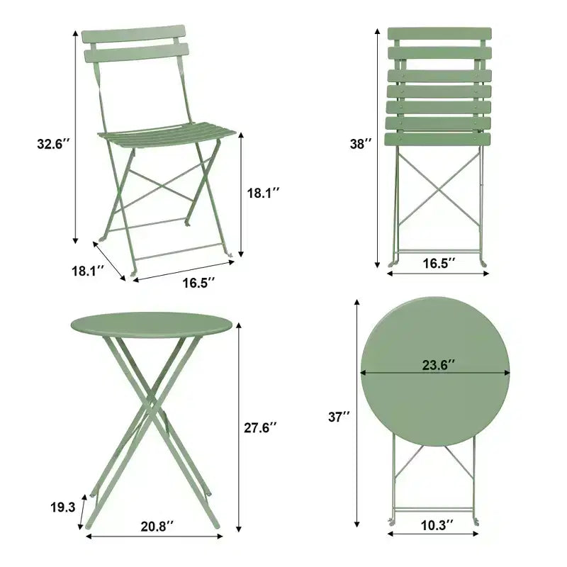 Ensemble de Bistro 3 Pièces pour Patio, Mobilier de Jardin d'Extérieur avec Table Ronde et 2 Chaises Pliantes, pour Porche, Balcon, Jardin