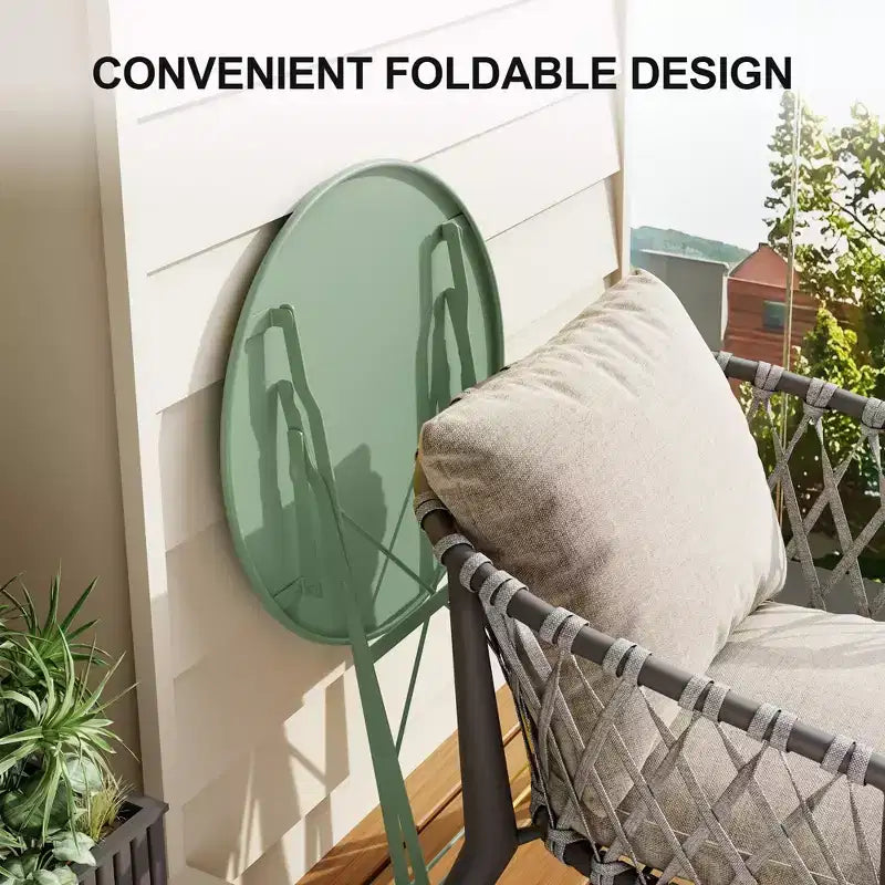 Ensemble de Bistro 3 Pièces pour Patio, Mobilier de Jardin d'Extérieur avec Table Ronde et 2 Chaises Pliantes, pour Porche, Balcon, Jardin