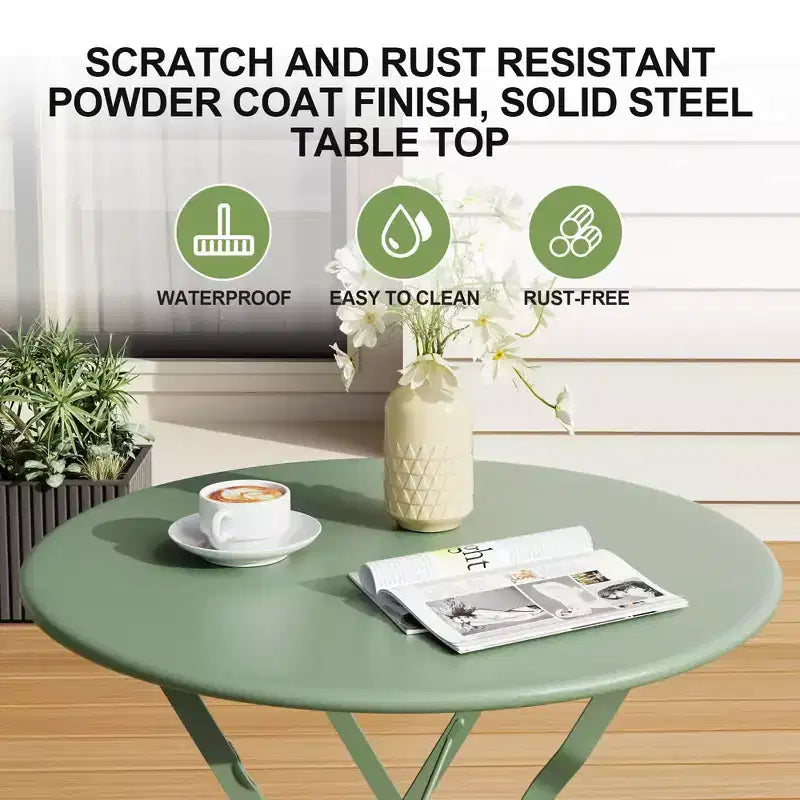 Ensemble de Bistro 3 Pièces pour Patio, Mobilier de Jardin d'Extérieur avec Table Ronde et 2 Chaises Pliantes, pour Porche, Balcon, Jardin