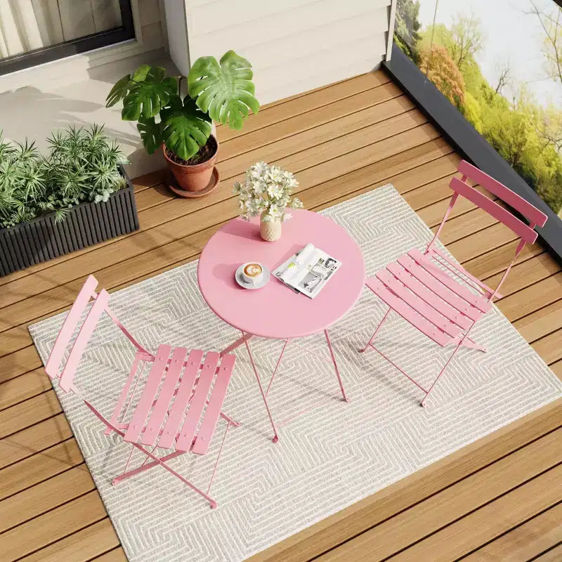 Ensemble de Bistro 3 Pièces pour Patio, Mobilier de Jardin d'Extérieur avec Table Ronde et 2 Chaises Pliantes, pour Porche, Balcon, Jardin