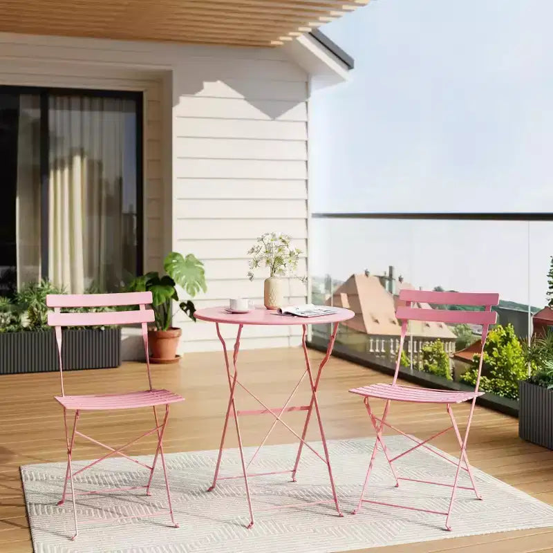 Ensemble de Bistro 3 Pièces pour Patio, Mobilier de Jardin d'Extérieur avec Table Ronde et 2 Chaises Pliantes, pour Porche, Balcon, Jardin