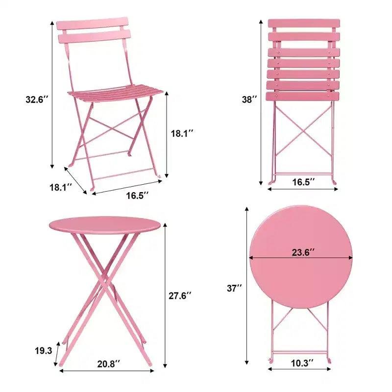 Ensemble de Bistro 3 Pièces pour Patio, Mobilier de Jardin d'Extérieur avec Table Ronde et 2 Chaises Pliantes, pour Porche, Balcon, Jardin