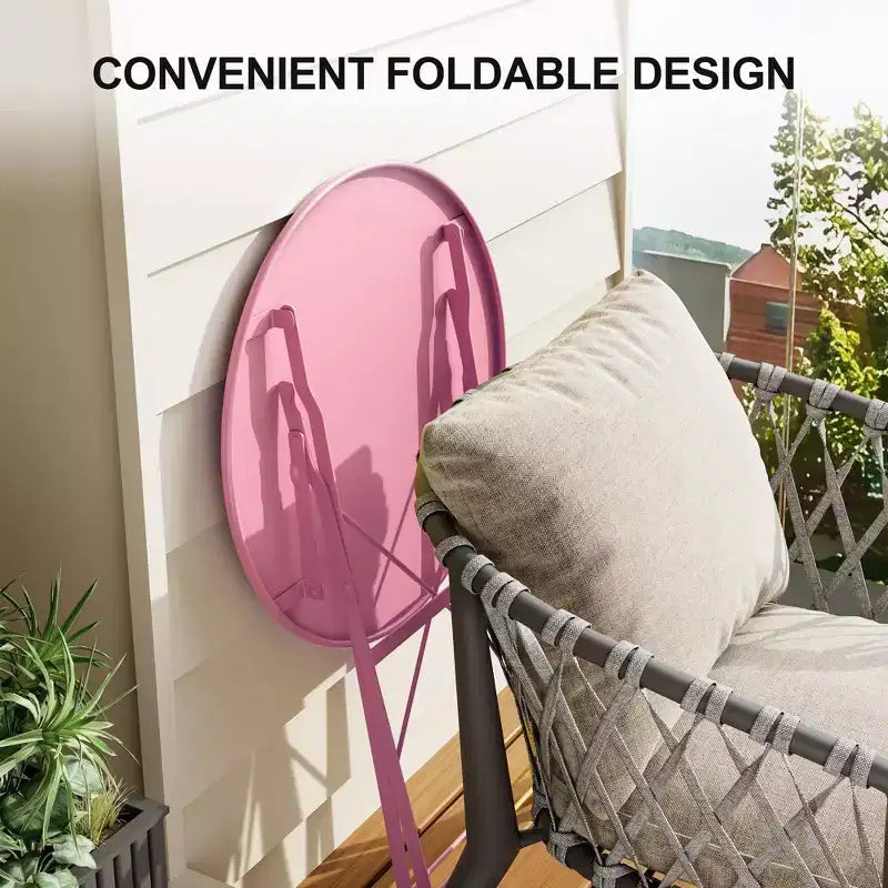Ensemble de Bistro 3 Pièces pour Patio, Mobilier de Jardin d'Extérieur avec Table Ronde et 2 Chaises Pliantes, pour Porche, Balcon, Jardin