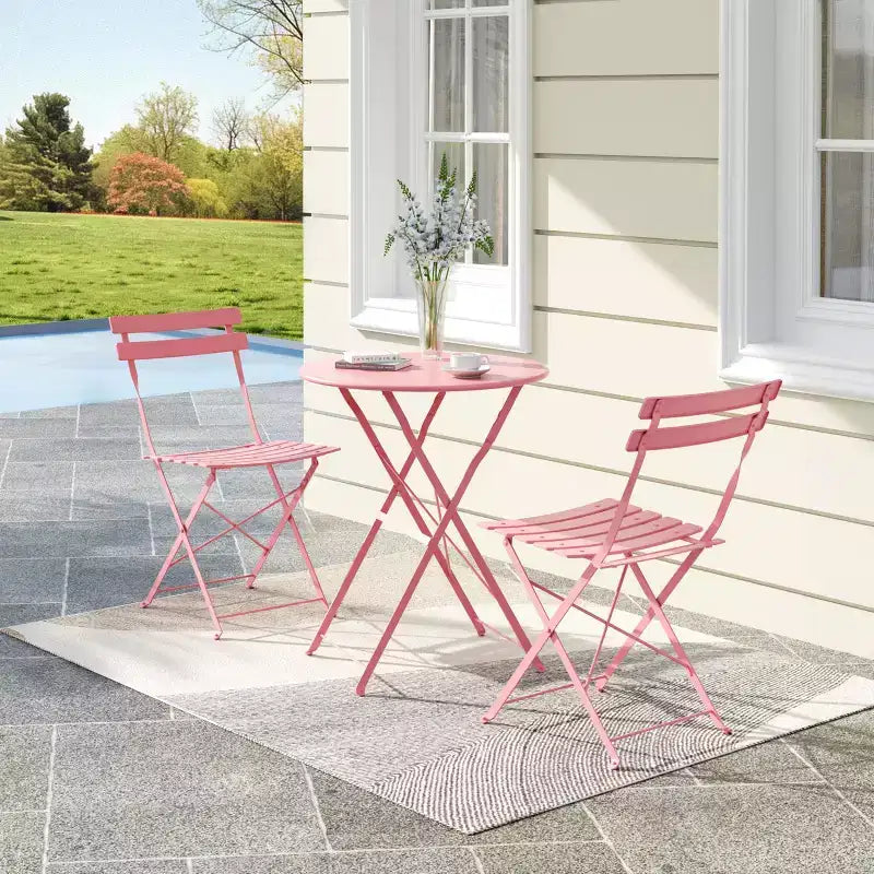 Ensemble de Bistro 3 Pièces pour Patio, Mobilier de Jardin d'Extérieur avec Table Ronde et 2 Chaises Pliantes, pour Porche, Balcon, Jardin