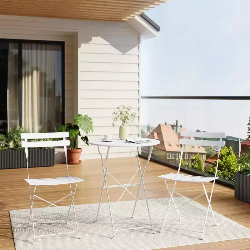 Ensemble de Bistro 3 Pièces pour Patio, Mobilier de Jardin d'Extérieur avec Table Ronde et 2 Chaises Pliantes, pour Porche, Balcon, Jardin