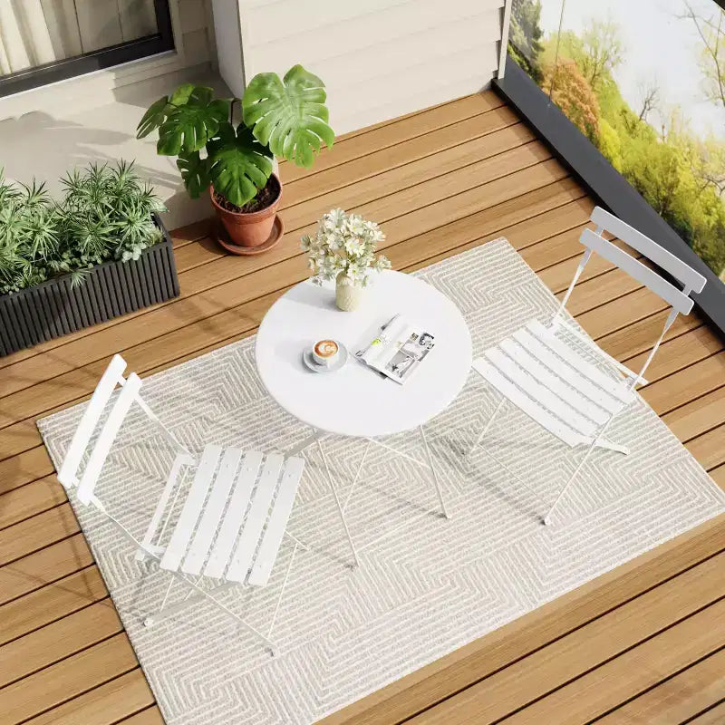Ensemble de Bistro 3 Pièces pour Patio, Mobilier de Jardin d'Extérieur avec Table Ronde et 2 Chaises Pliantes, pour Porche, Balcon, Jardin