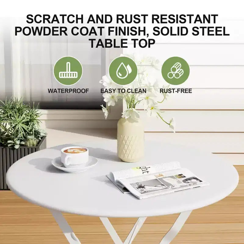Ensemble de Bistro 3 Pièces pour Patio, Mobilier de Jardin d'Extérieur avec Table Ronde et 2 Chaises Pliantes, pour Porche, Balcon, Jardin