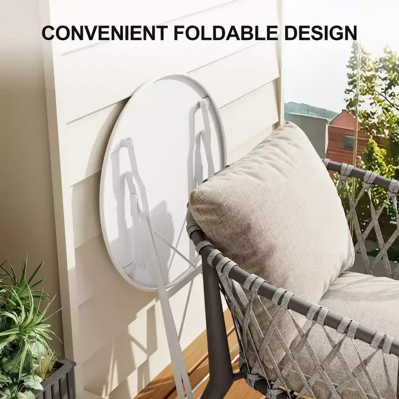 Ensemble de Bistro 3 Pièces pour Patio, Mobilier de Jardin d'Extérieur avec Table Ronde et 2 Chaises Pliantes, pour Porche, Balcon, Jardin