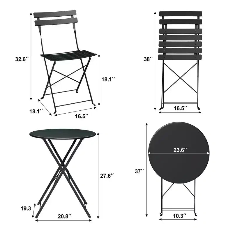 Ensemble de Bistro 3 Pièces pour Patio, Mobilier de Jardin d'Extérieur avec Table Ronde et 2 Chaises Pliantes, pour Porche, Balcon, Jardin