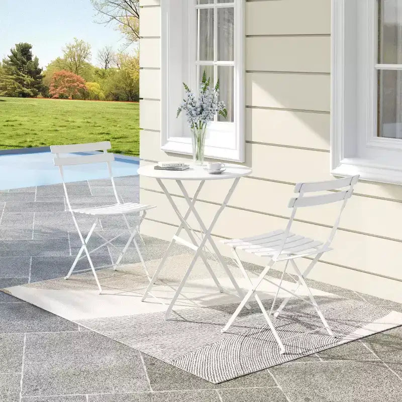 Ensemble de Bistro 3 Pièces pour Patio, Mobilier de Jardin d'Extérieur avec Table Ronde et 2 Chaises Pliantes, pour Porche, Balcon, Jardin
