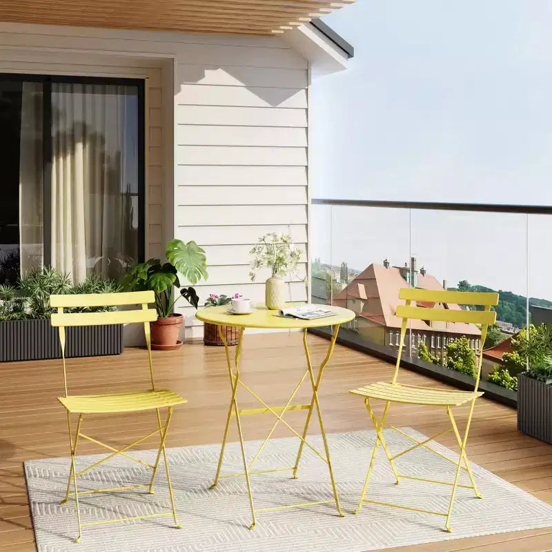Ensemble de Bistro 3 Pièces pour Patio, Mobilier de Jardin d'Extérieur avec Table Ronde et 2 Chaises Pliantes, pour Porche, Balcon, Jardin