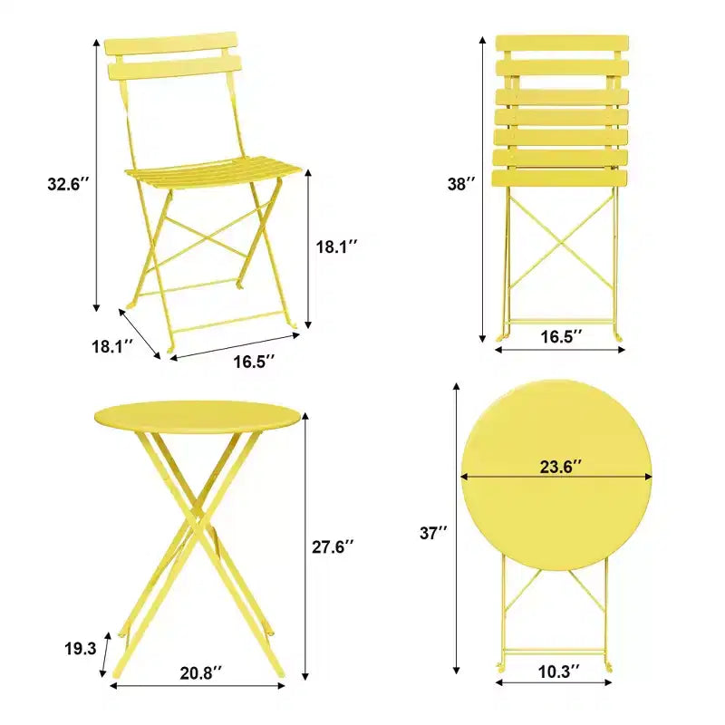 Ensemble de Bistro 3 Pièces pour Patio, Mobilier de Jardin d'Extérieur avec Table Ronde et 2 Chaises Pliantes, pour Porche, Balcon, Jardin