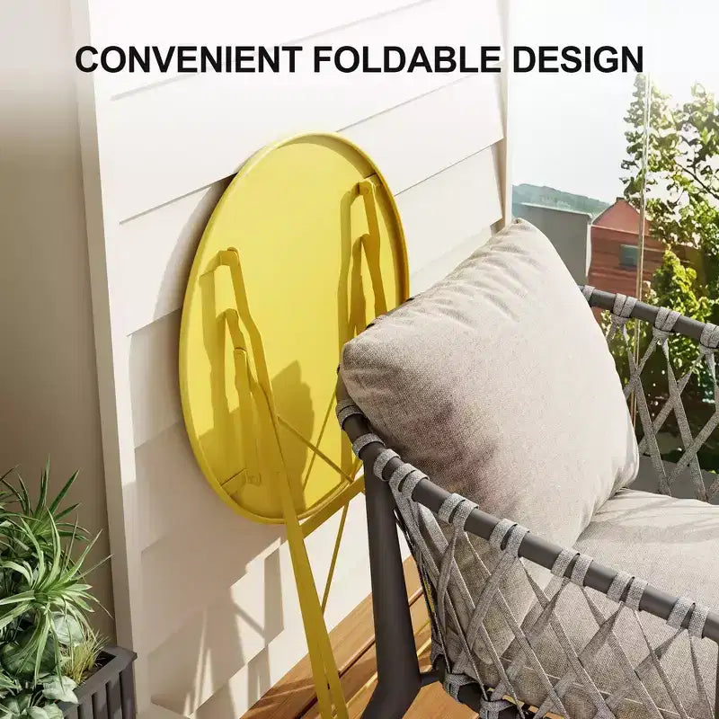 Ensemble de Bistro 3 Pièces pour Patio, Mobilier de Jardin d'Extérieur avec Table Ronde et 2 Chaises Pliantes, pour Porche, Balcon, Jardin