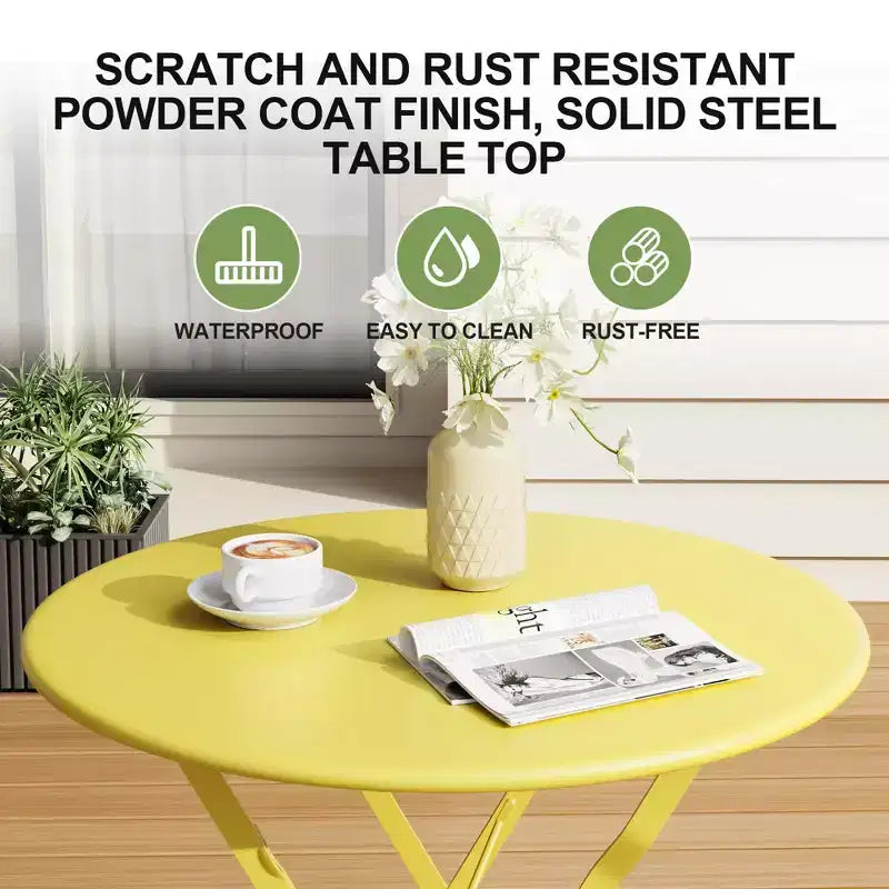Ensemble de Bistro 3 Pièces pour Patio, Mobilier de Jardin d'Extérieur avec Table Ronde et 2 Chaises Pliantes, pour Porche, Balcon, Jardin
