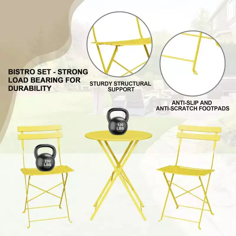 Ensemble de Bistro 3 Pièces pour Patio, Mobilier de Jardin d'Extérieur avec Table Ronde et 2 Chaises Pliantes, pour Porche, Balcon, Jardin