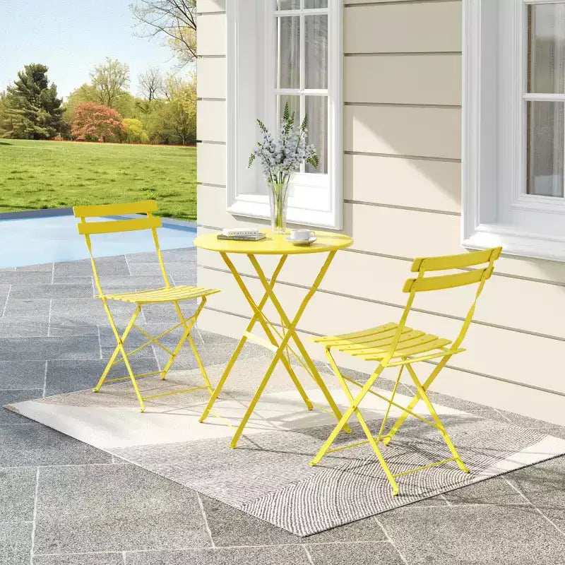 Ensemble de Bistro 3 Pièces pour Patio, Mobilier de Jardin d'Extérieur avec Table Ronde et 2 Chaises Pliantes, pour Porche, Balcon, Jardin