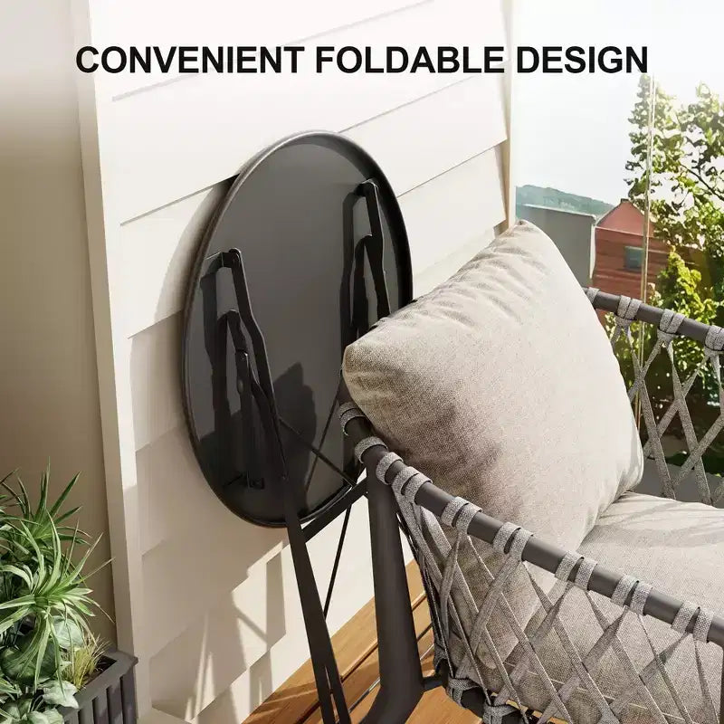 Ensemble de Bistro 3 Pièces pour Patio, Mobilier de Jardin d'Extérieur avec Table Ronde et 2 Chaises Pliantes, pour Porche, Balcon, Jardin