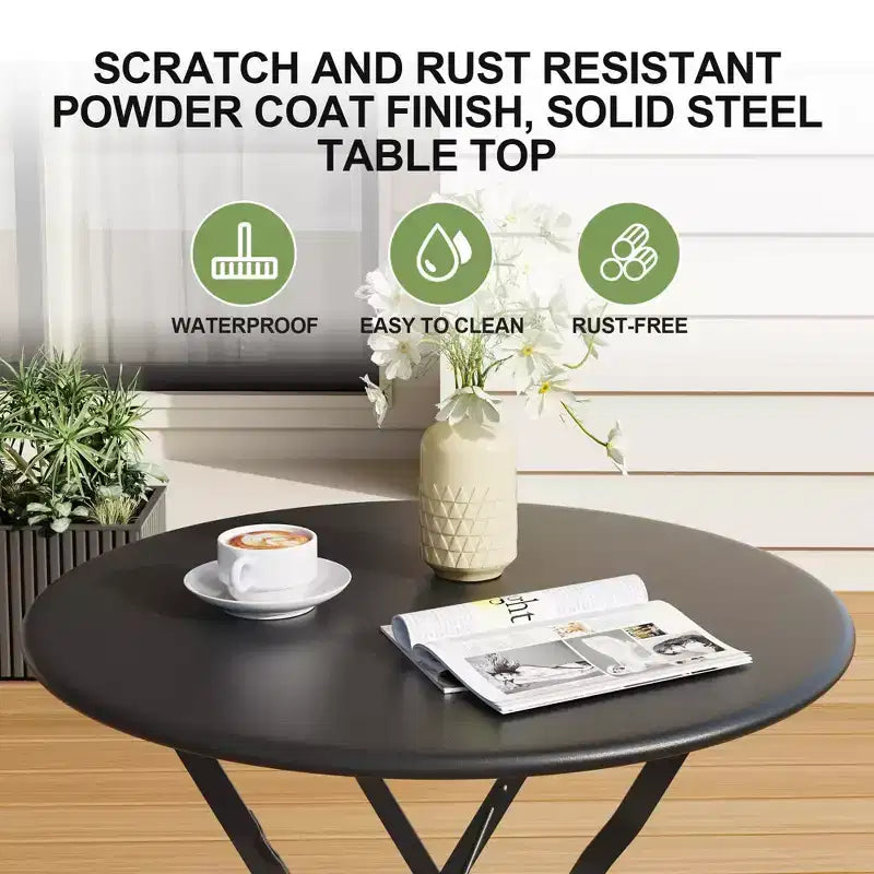 Ensemble de Bistro 3 Pièces pour Patio, Mobilier de Jardin d'Extérieur avec Table Ronde et 2 Chaises Pliantes, pour Porche, Balcon, Jardin