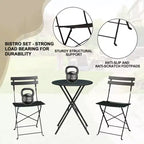 Ensemble de Bistro 3 Pièces pour Patio, Mobilier de Jardin d'Extérieur avec Table Ronde et 2 Chaises Pliantes, pour Porche, Balcon, Jardin