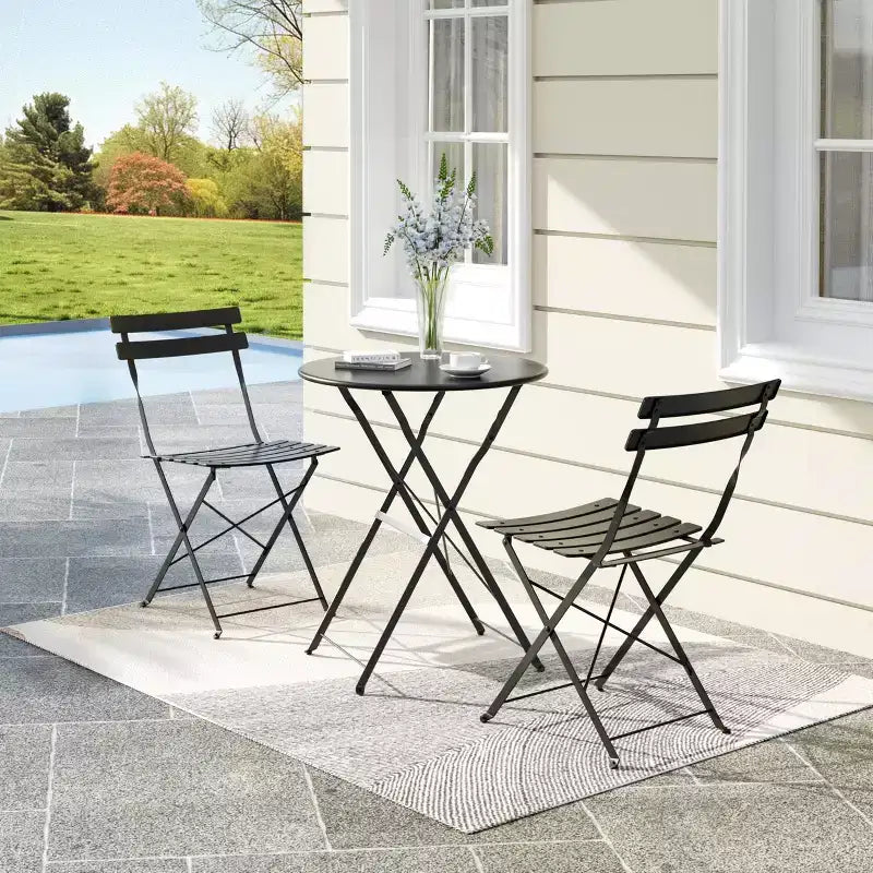 Ensemble de Bistro 3 Pièces pour Patio, Mobilier de Jardin d'Extérieur avec Table Ronde et 2 Chaises Pliantes, pour Porche, Balcon, Jardin