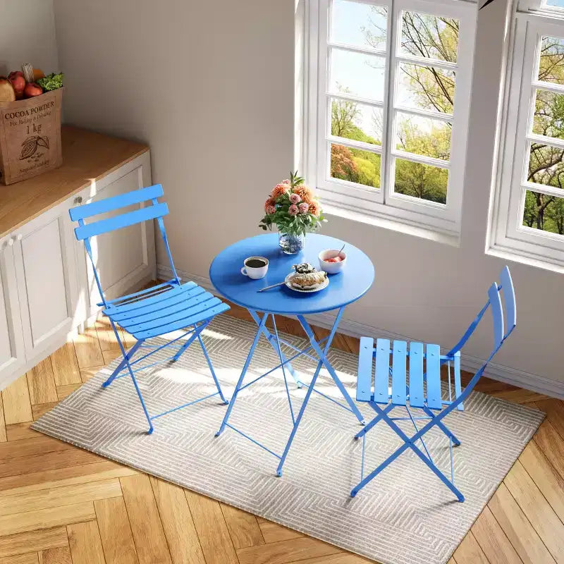 Ensemble de Bistro 3 Pièces pour Patio, Mobilier de Jardin d'Extérieur avec Table Ronde et 2 Chaises Pliantes, pour Porche, Balcon, Jardin