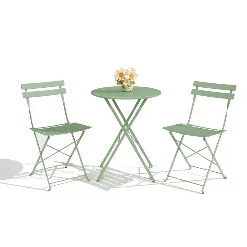 Ensemble de Bistro 3 Pièces pour Patio, Mobilier de Jardin d'Extérieur avec Table Ronde et 2 Chaises Pliantes, pour Porche, Balcon, Jardin