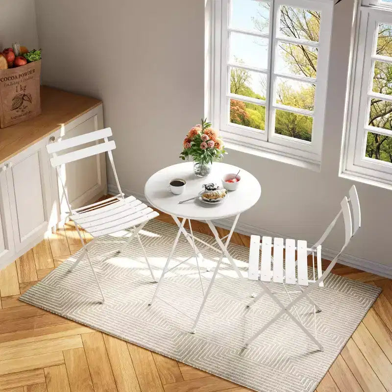 Ensemble de Bistro 3 Pièces pour Patio, Mobilier de Jardin d'Extérieur avec Table Ronde et 2 Chaises Pliantes, pour Porche, Balcon, Jardin