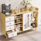 Meuble de Rangement Acekool 55, Buffet de Cuisine Noyer avec Tiroir, Portes Vitrées & Étagères Réglables, Meuble Bar à Café pour Salle à Manger