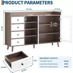 Meuble de Rangement Acekool 55, Buffet de Cuisine Noyer avec Tiroir, Portes Vitrées & Étagères Réglables, Meuble Bar à Café pour Salle à Manger