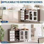 Meuble de Rangement Acekool 55, Buffet de Cuisine Noyer avec Tiroir, Portes Vitrées & Étagères Réglables, Meuble Bar à Café pour Salle à Manger