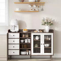 Acekool 55 Buffet Cabinet, Walnut Kitchen Storage Cupboard with Drawer, Glass Doors & Adjustable Shelves, Coffee Bar for Dining Room