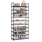 10-Tier Shoe Rack, 68 Inch Tall Metal Frame Shelf with Non-Woven Fabric Shelves, Modular Organizer for Entryway Bedroom, Black