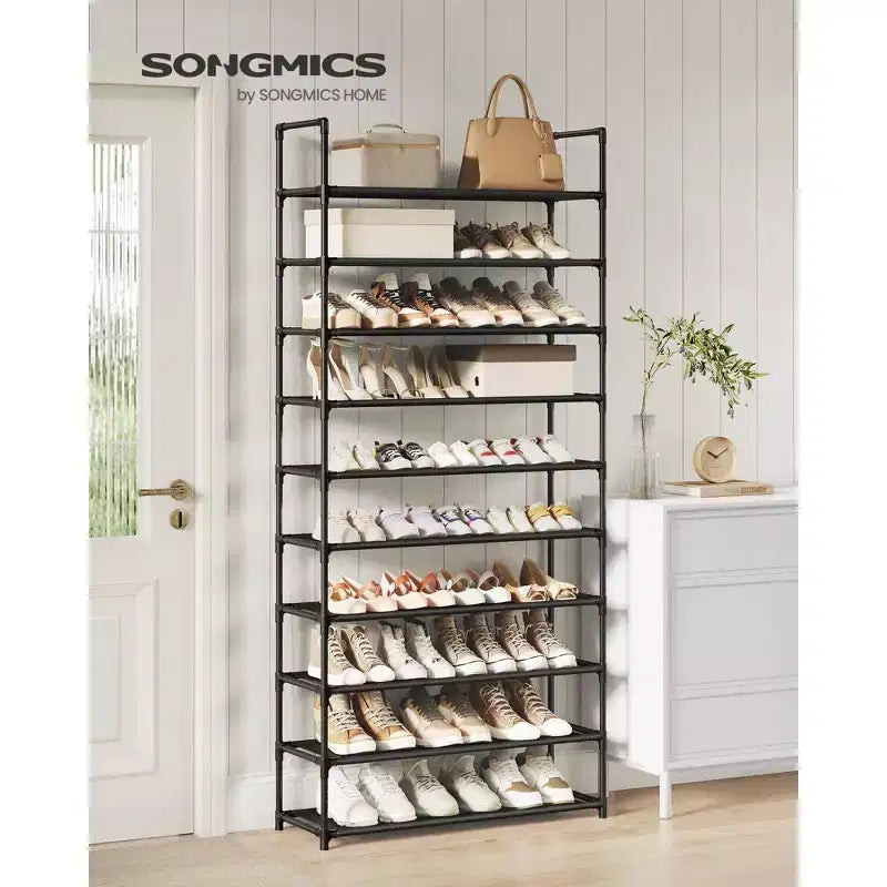 Étagère à chaussures à 10 niveaux, étagère à cadre métallique de 172 cm de haut avec étagères en tissu non tissé, organisateur modulaire pour entrée et chambre, noir