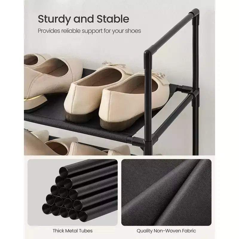 Étagère à chaussures à 10 niveaux, étagère à cadre métallique de 172 cm de haut avec étagères en tissu non tissé, organisateur modulaire pour entrée et chambre, noir