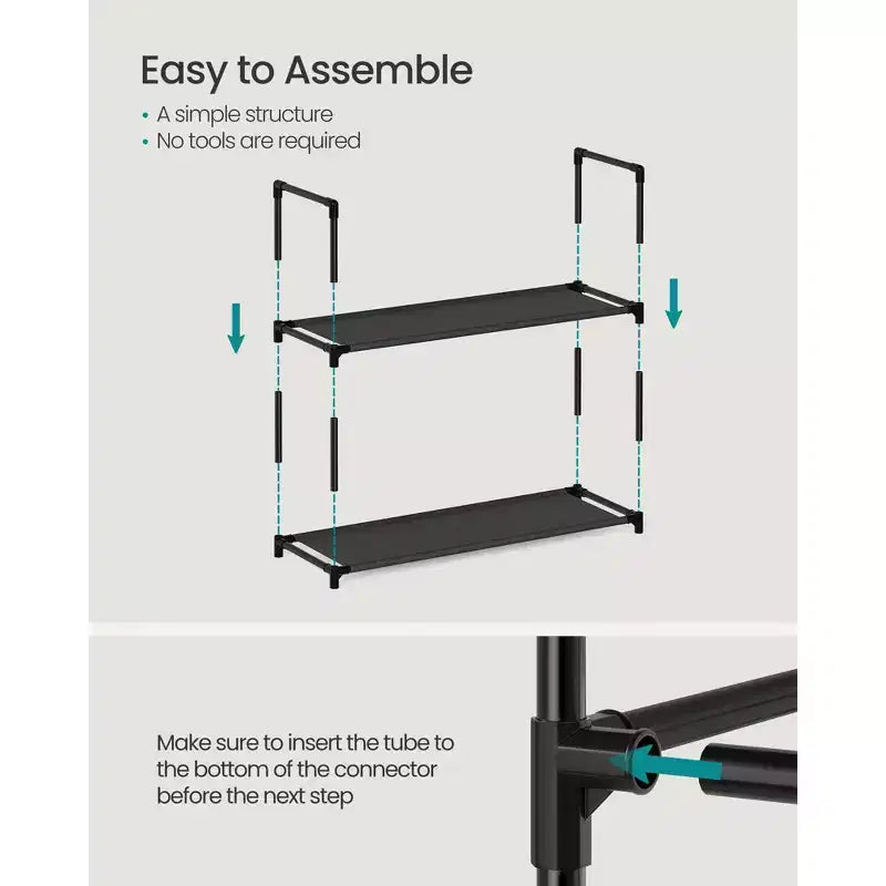 Étagère à chaussures à 10 niveaux, étagère à cadre métallique de 172 cm de haut avec étagères en tissu non tissé, organisateur modulaire pour entrée et chambre, noir