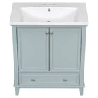 Meuble-lavabo de salle de bain autoportant de 76 cm avec 1 tiroir et 2 portes, meuble de salle de bain en bois avec lavabo en céramique, vert