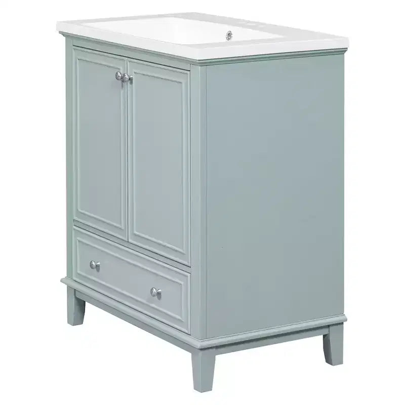 Meuble-lavabo de salle de bain autoportant de 76 cm avec 1 tiroir et 2 portes, meuble de salle de bain en bois avec lavabo en céramique, vert