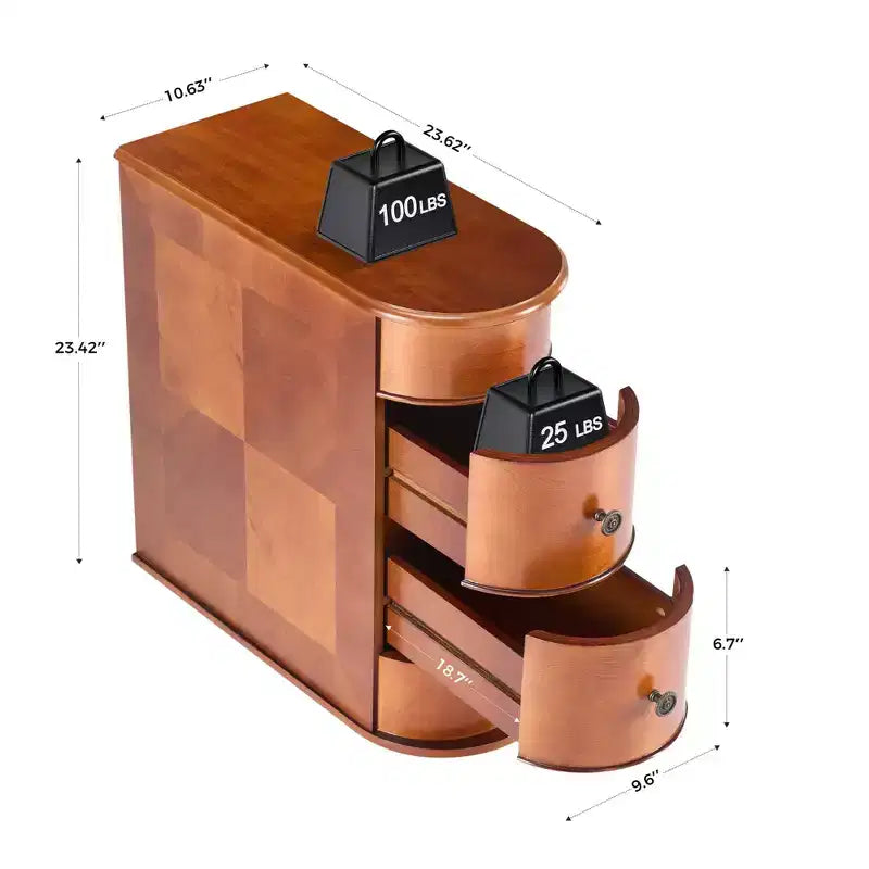 Table de chevet TUYOHW en bois massif avec 2 tiroirs, table d'appoint rustique avec bord incurvé pour salon, chambre, canapé, petits espaces, marron