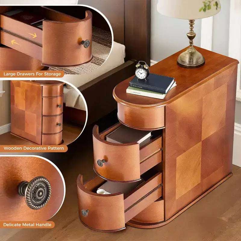 Table de chevet TUYOHW en bois massif avec 2 tiroirs, table d'appoint rustique avec bord incurvé pour salon, chambre, canapé, petits espaces, marron