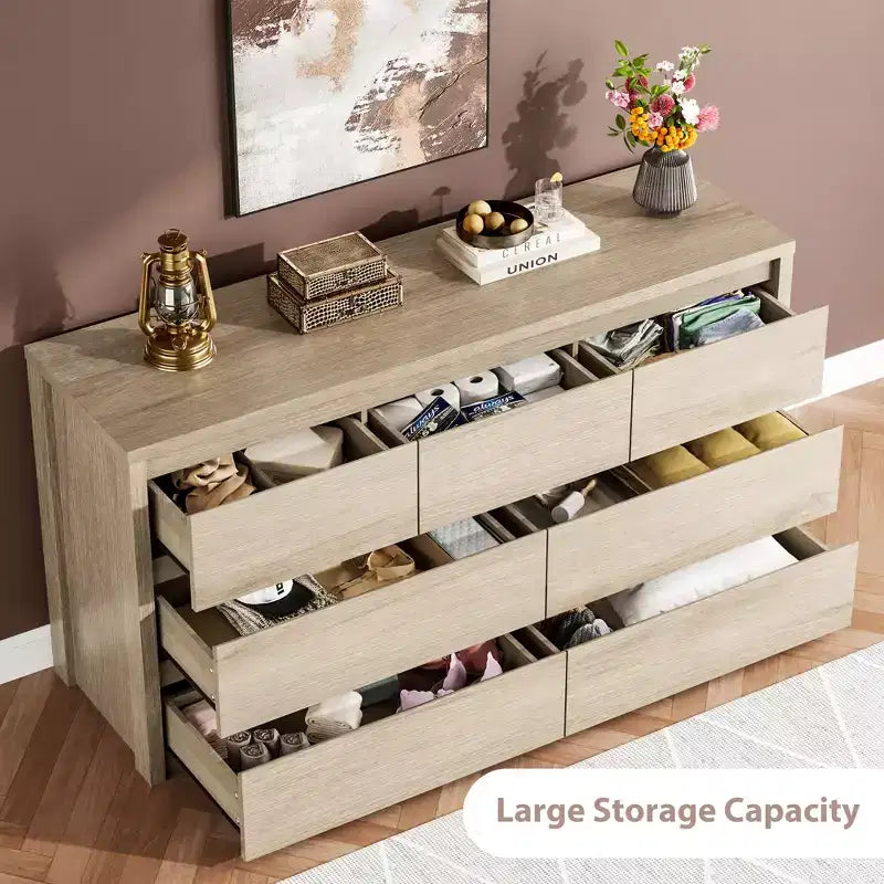 Commode à 8 tiroirs, dessus étanche, kit anti-basculement, rails lisses, profondeur mince de 39,6 cm, rangement style ferme pour salon, couloir, entrée