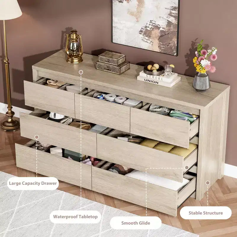 Commode à 8 tiroirs, dessus étanche, kit anti-basculement, rails lisses, profondeur mince de 39,6 cm, rangement style ferme pour salon, couloir, entrée