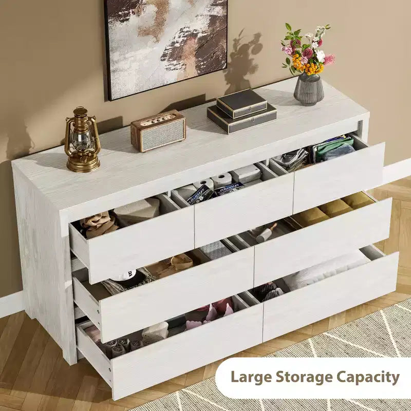 Commode à 8 tiroirs, dessus étanche, kit anti-basculement, rails lisses, profondeur mince de 39,6 cm, rangement style ferme pour salon, couloir, entrée