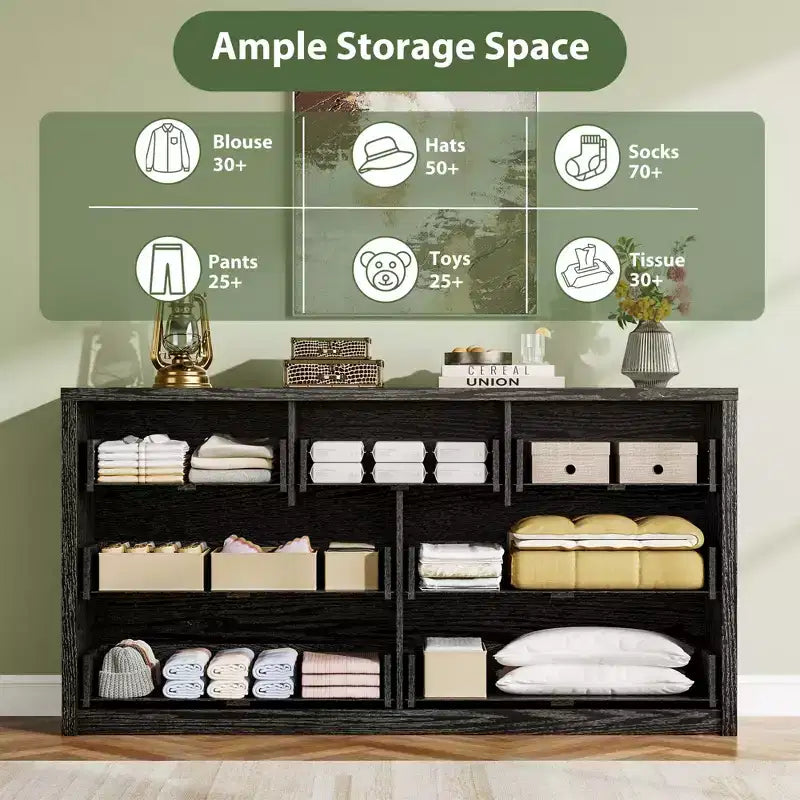 Commode à 8 tiroirs, dessus étanche, kit anti-basculement, rails lisses, profondeur mince de 39,6 cm, rangement style ferme pour salon, couloir, entrée