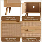 Meuble TV moderne de 70 pouces avec portes en rotin pour TV jusqu'à 80 pouces, console multimédia avec espace de rangement et passe-câbles pour salon