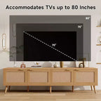 Meuble TV moderne de 70 pouces avec portes en rotin pour TV jusqu'à 80 pouces, console multimédia avec espace de rangement et passe-câbles pour salon