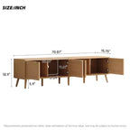 Meuble TV moderne de 70 pouces avec portes en rotin pour TV jusqu'à 80 pouces, console multimédia avec espace de rangement et passe-câbles pour salon