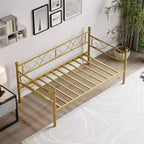 Cadre de lit de repos double en métal doré avec lattes robustes, canapé-lit convertible pour salon et chambre à coucher, design peu encombrant