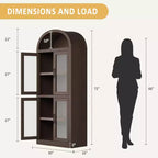 71 Meuble de rangement de ferme moderne avec portes en verre arquées de couleur rouge brunâtre, rangement autoportant avec 4 portes vitrées et 6 étagères pour entrée, salle à manger, salon
